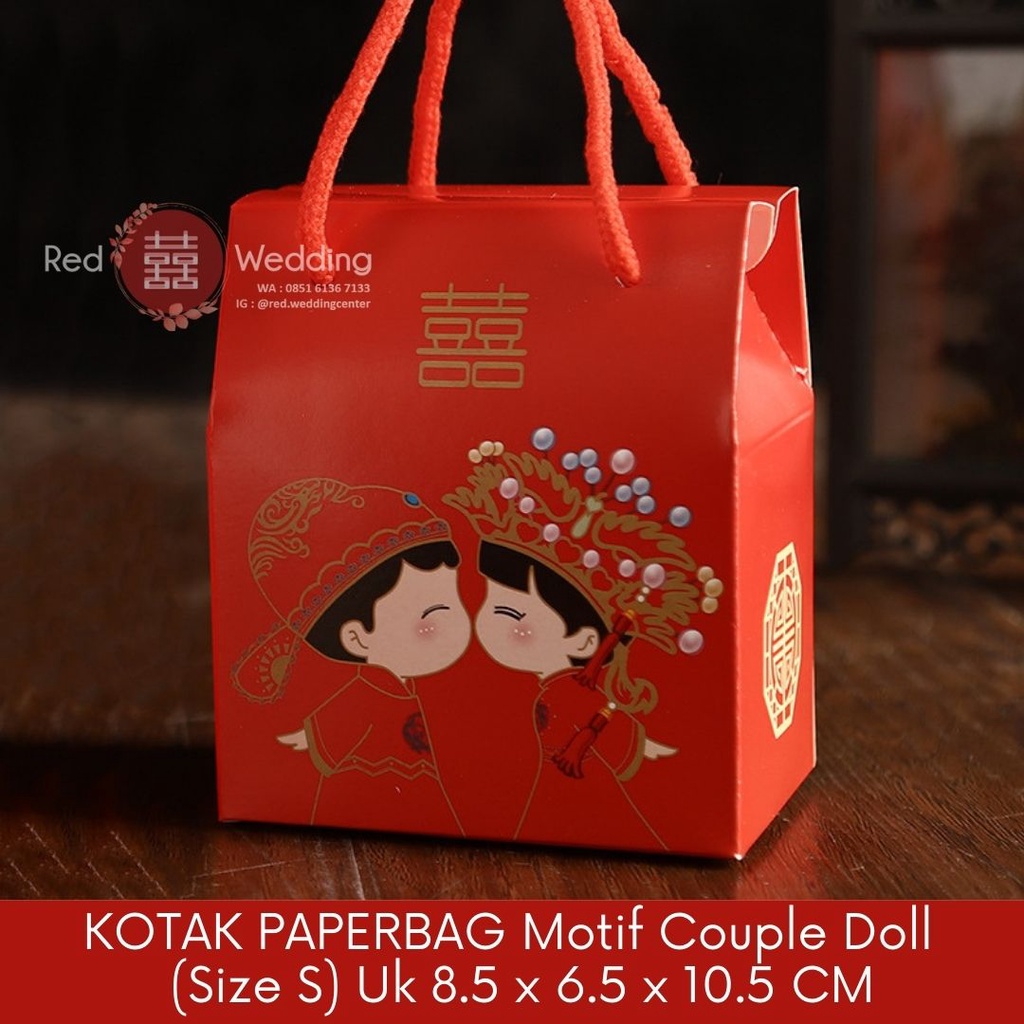 [Motif Couple Doll] KOTAK PAPERBAG Souvenir Merah Shuang Xi Wedding / Teapai / Sangjit