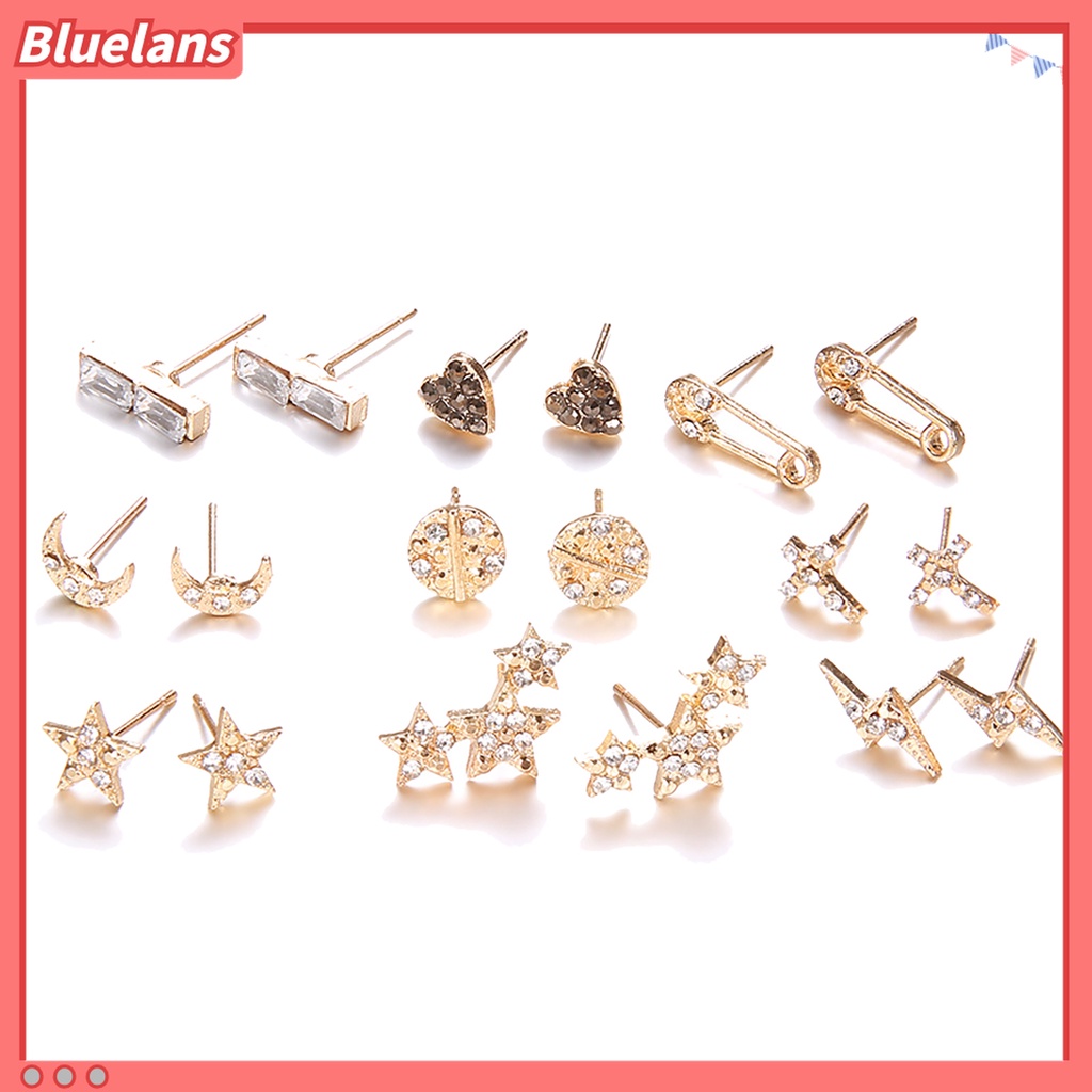 9 Pasang Anting Stud Geometris Bahan Alloy Untuk Dekorasi Ulang Tahun Wanita