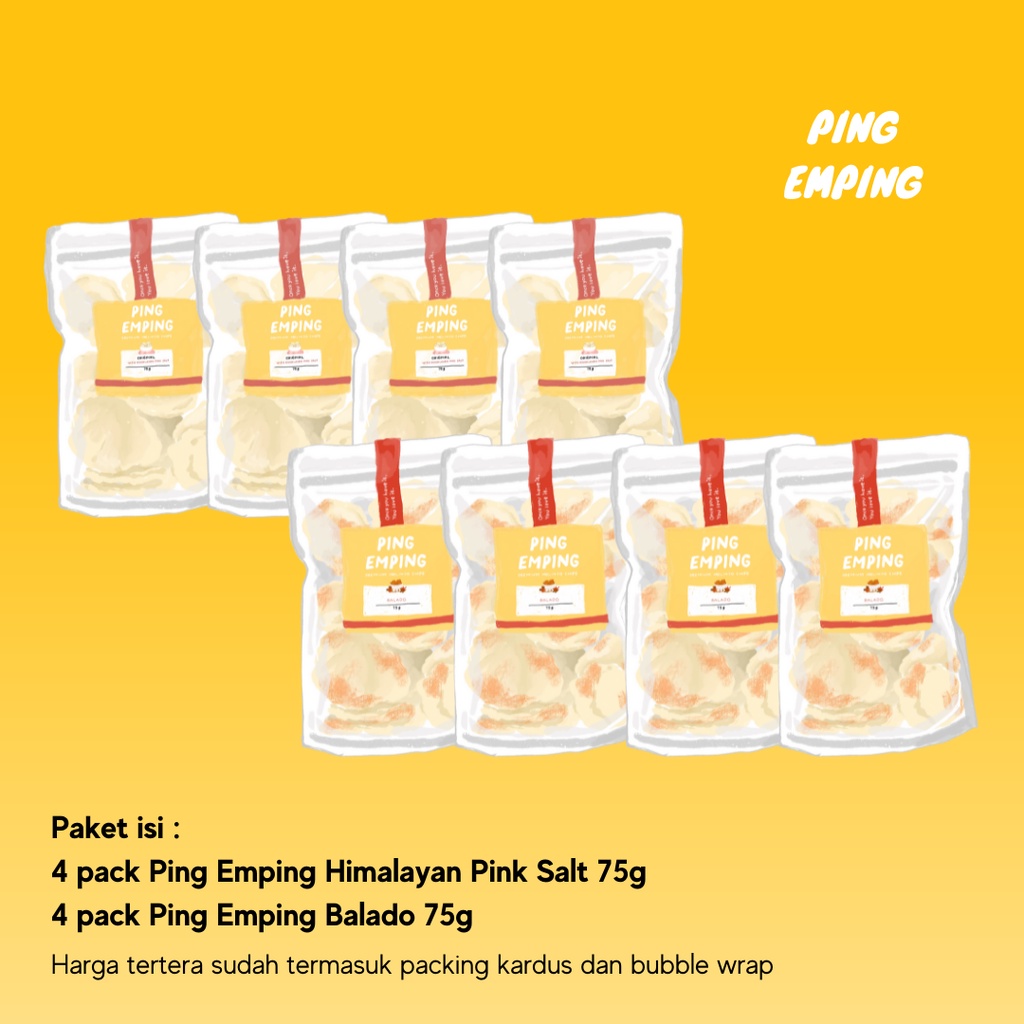 

Paket Box Ping Emping 4 Original with Himalayan Pink Salt, 4 Balado