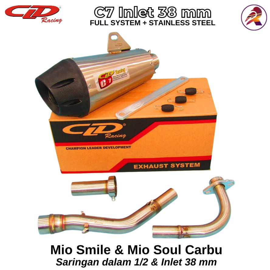 Knalpot CLD Racing type C7 in 38 mm seri MIO SMILE &amp; MIO SOUL CARBU Fullsystem