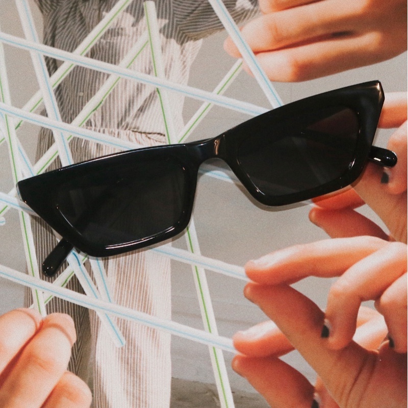 Papaozhu Cool Black Narrow Frame Cat Eye Sunglasses Untuk Pria Wanita Chic Outdoor Eyewear Male Shades Driving Eyeglasses Sunnies