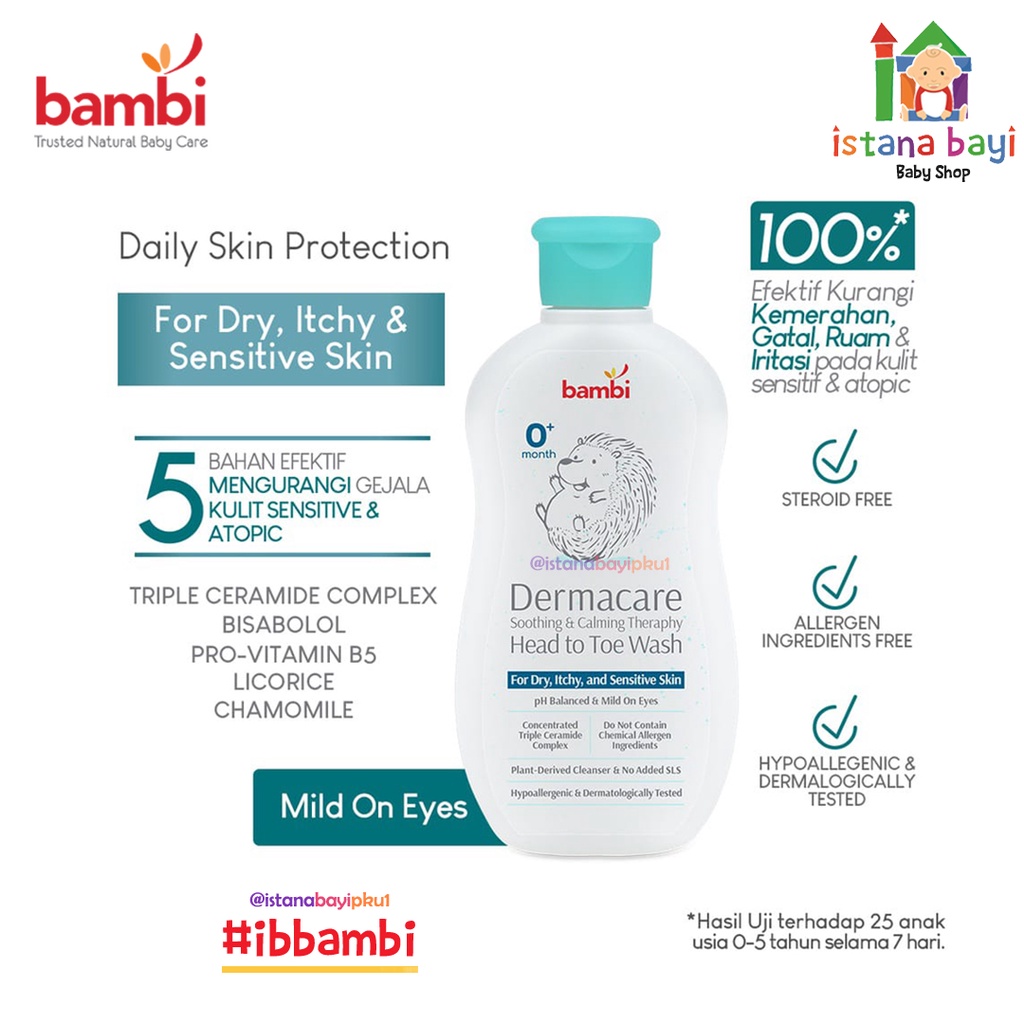 Bambi Baby Dermacare Daily Soothing &amp; Calming Therapy Head To Toe Wash 200ml | Sabun &amp; Shampoo Bayi