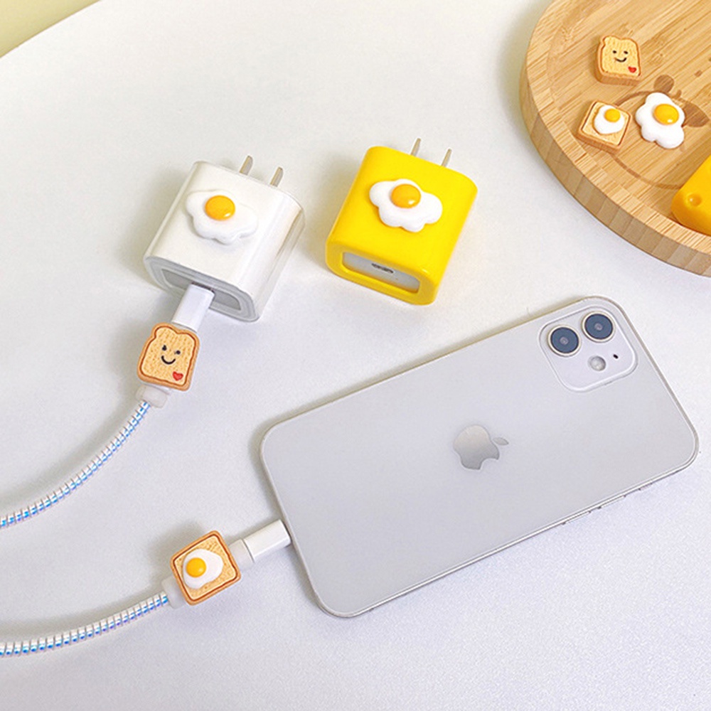 【COD Tangding】Case Pelindung Kabel Data Charger 20w Desain Kartun Roti Panggang Telur Kreatif Untuk Apple