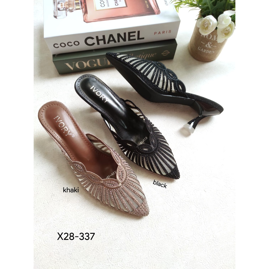 IVORY Sepatu Wanita Heels Mules Pesta Glitter X28-337