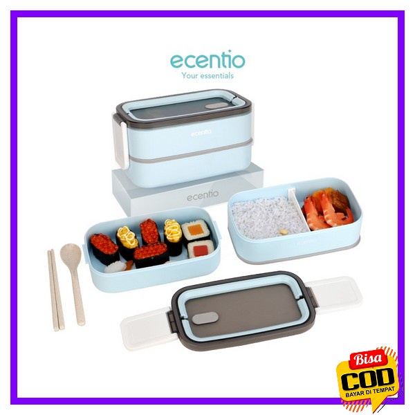 Kotak Makan Anti Tumpah / Lunch Box 1200 Ml Anti Bocor 2 Sekat Bpa Fre Ecentio Lunch Box Kotak Makan