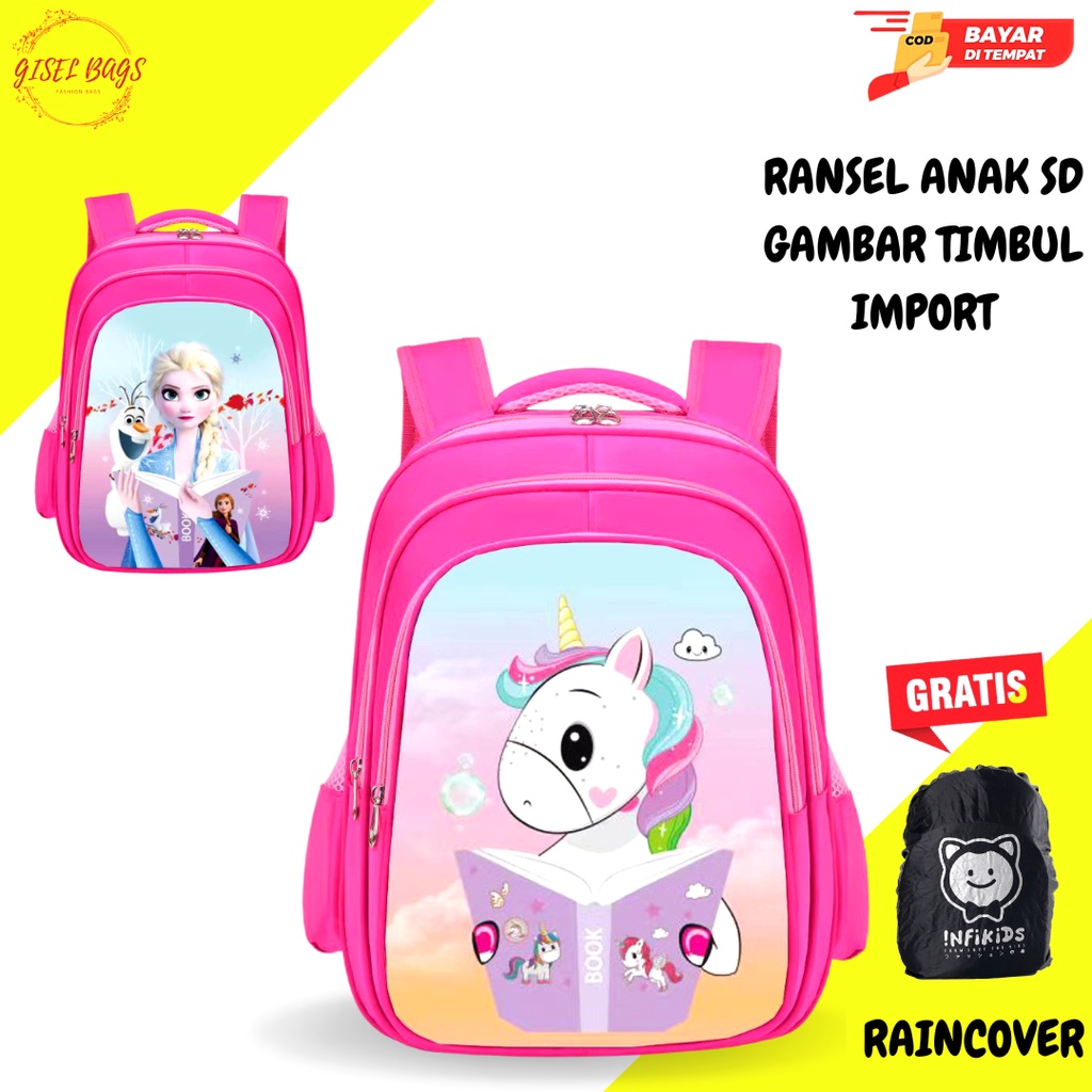 Bayar di tempat tas anak perempuan sekolah sd import karakter superhero gambar timbul waterproof