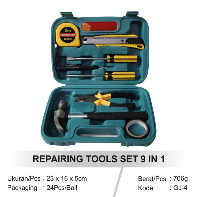 Perkakas Set Lengkap Set 9 in 1 Tool Kit Set Box Alat Tukang Servis Maintenance