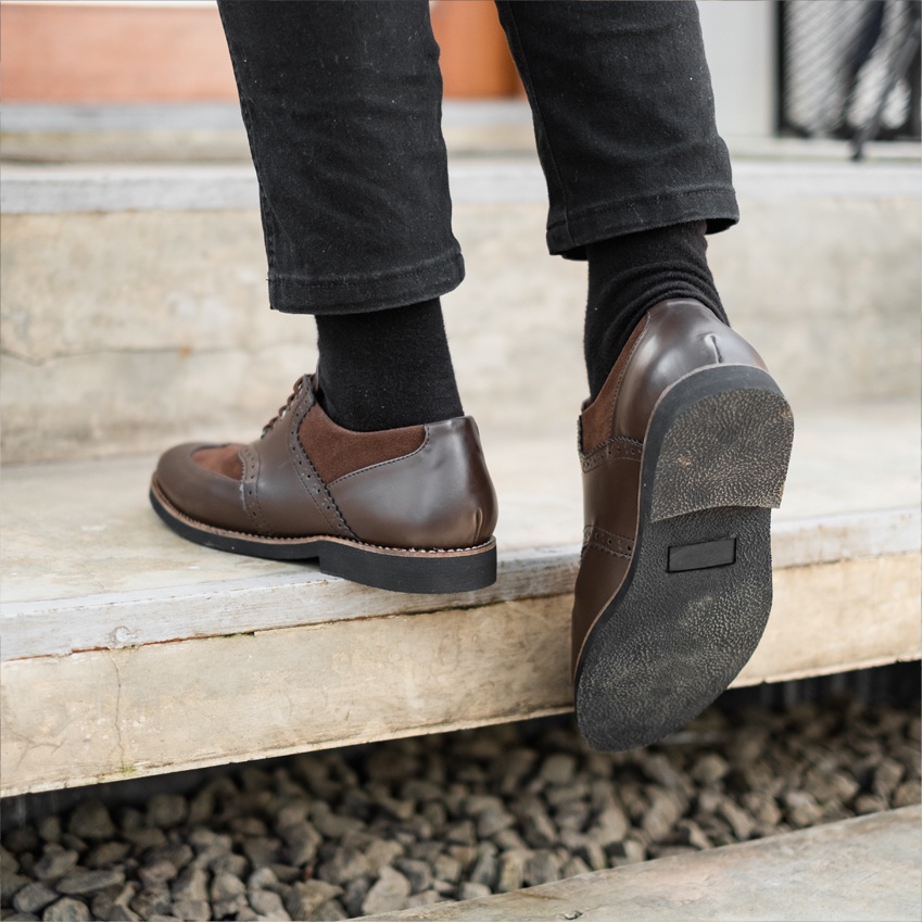 Leeds Brown | Sepatu Pantofel Hitam Pria Casual Kerja Cowok Oxford Longwing Wingtip Pantofel Laki | Lvnatica x FORIND