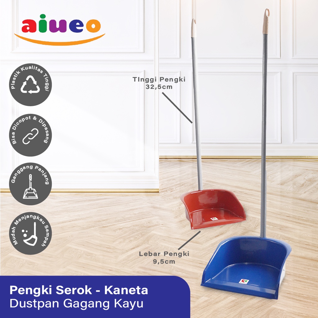 AIUEO | Pengki Serok Sampah Serokan Dustpan Gagang Kayu Murah Kaneta RANDOM original | Pengki grosir | alat kebersihan