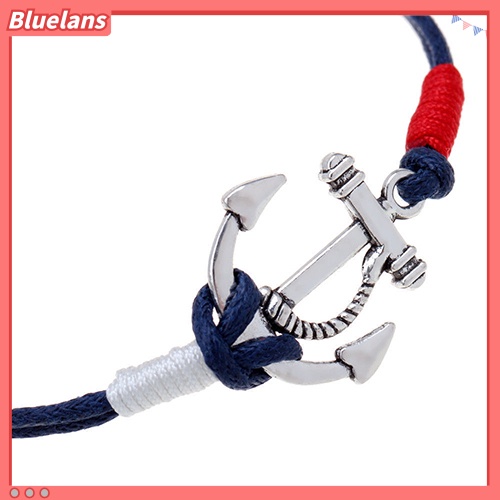 Bluelans Women Fashion Summer Jewelry Silver Anchor Multilayer Rope Braided Bracelet