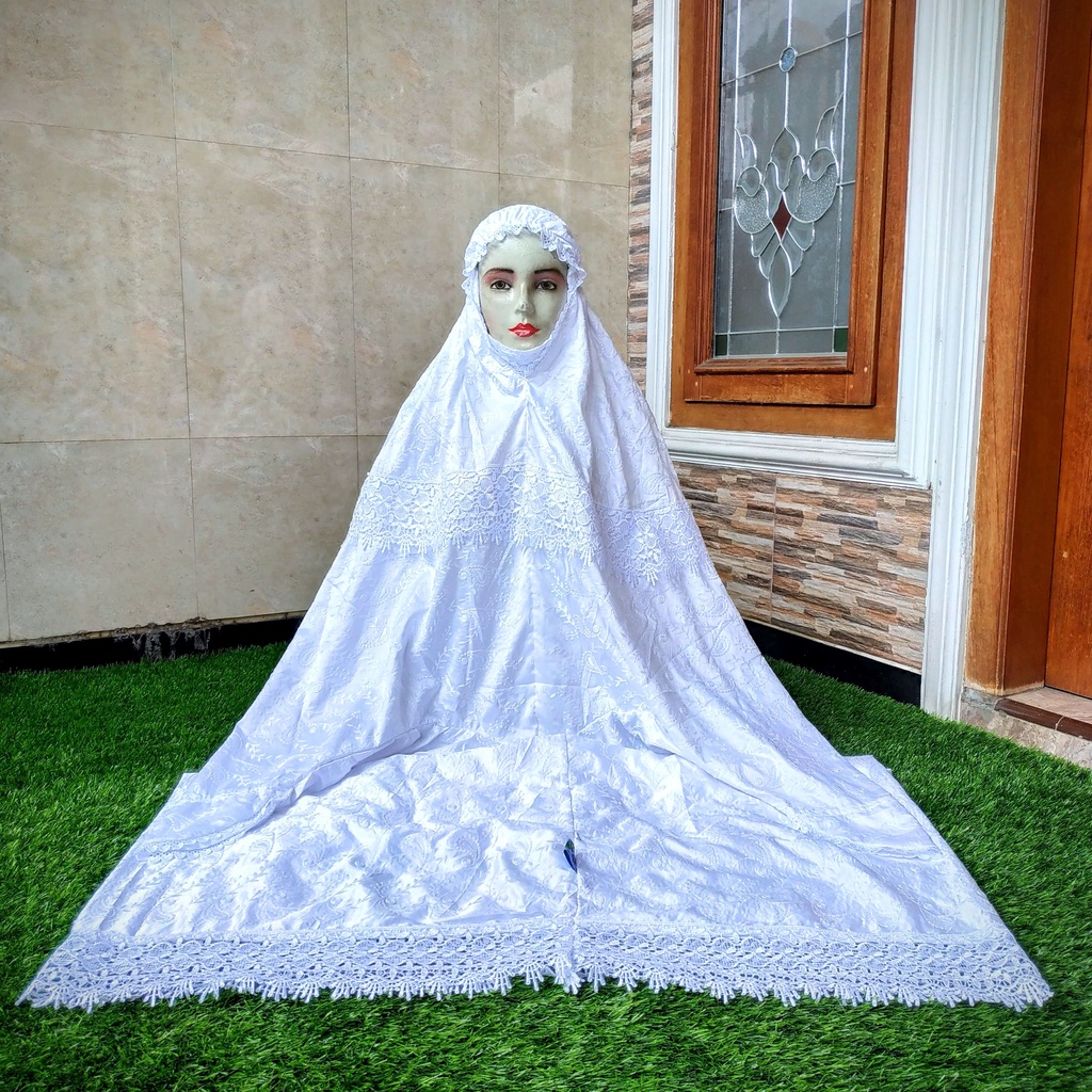 Mukena Sutra Halus Putih Panjang Terusan Dewasa Remaja