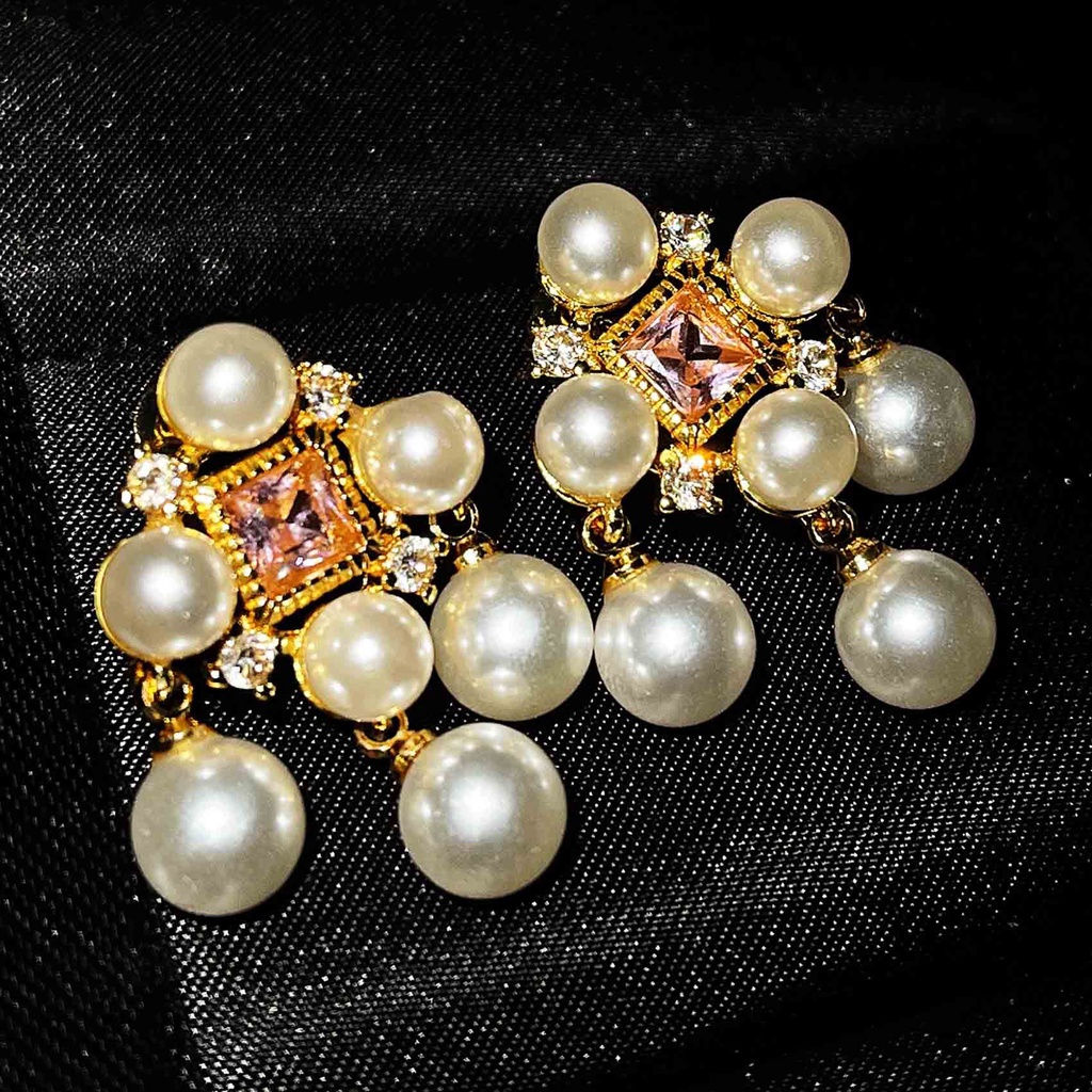 Goldkingdom Perhiasan Fashion Emas Asli Kadar 375 Bangkok Aksesoris Ready Stock Cahaya Mewah Gaya Baroque Pink Berlian Stud Indah Super Peri Mutiara Liontin Perak Pin Wanita