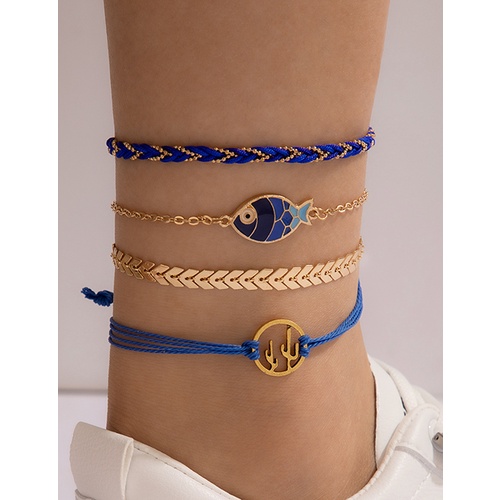 LRC Gelang Kaki Fashion Blue Braided Cactus Fish Anklet W77207