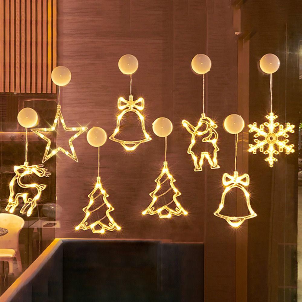 [Elegan] Led String Light Suction Cup Santa Snowflake Fairy Light Pendent Lights Decor Untuk Ornamen Jendela Rumah Xmas Christmas Decoration