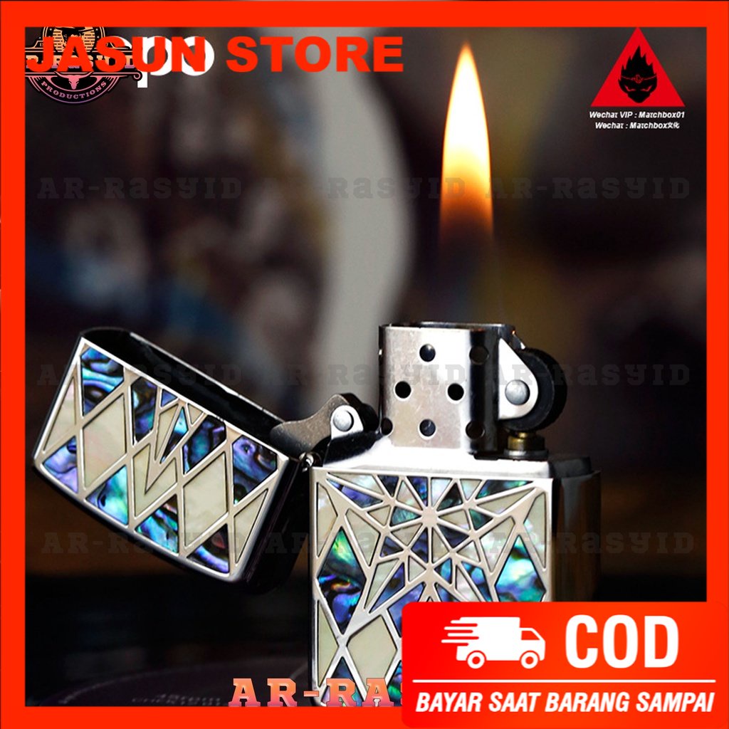 Bisa COD! Korek Api Minyak Zippo Silver Shell Motif Star Bintang 3915-16