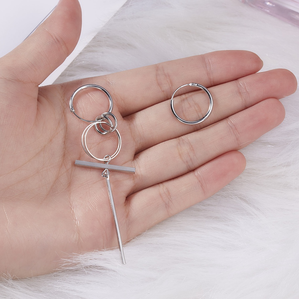 Anting Rumbai Panjang Asimetris Bahan Titanium Steel Gaya Korea Untuk Pria Dan Wanita