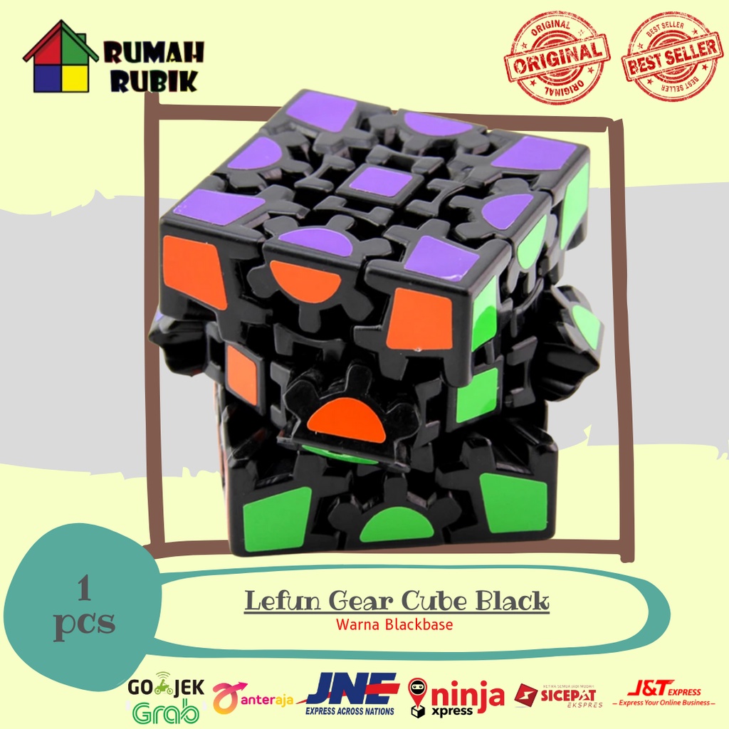 Kubus Puzzle Rubik 3x3 Lefun Gear Cube Blackbase