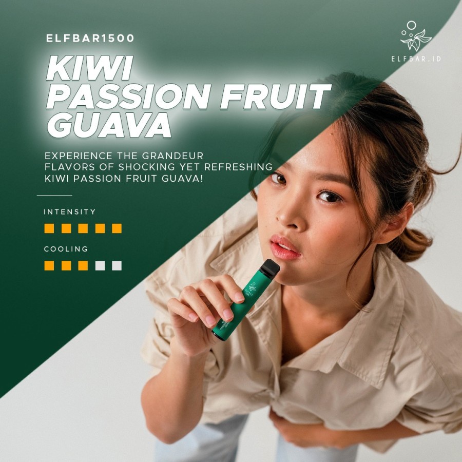 ELFBAR 1500 Puffs Kiwi Passion Fruit Guava | ELF BAR 1500 Disposable Pod | Vape Sekali Pakai Arief Muhammad | Best Disposable Pods Indonesia | RELX ViFX Gippro FNF Puff