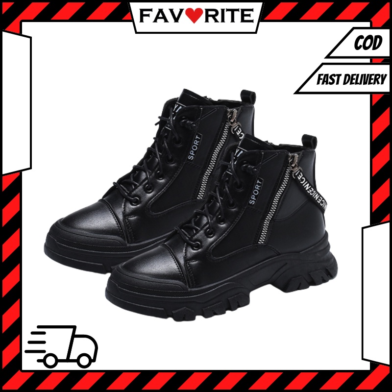 Favorite &quot;FREE BOX&quot; Sepatu Wanita Boots Bertali Resleting Kasual Fashion Shoes Import Premium Quality 9061