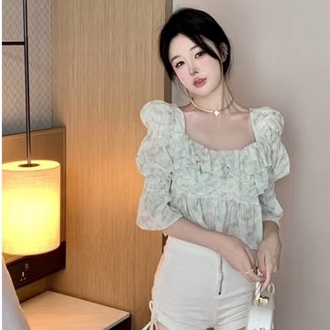 Korean Crop Top Pile Mode Atasan Wanita Kekinian 2771