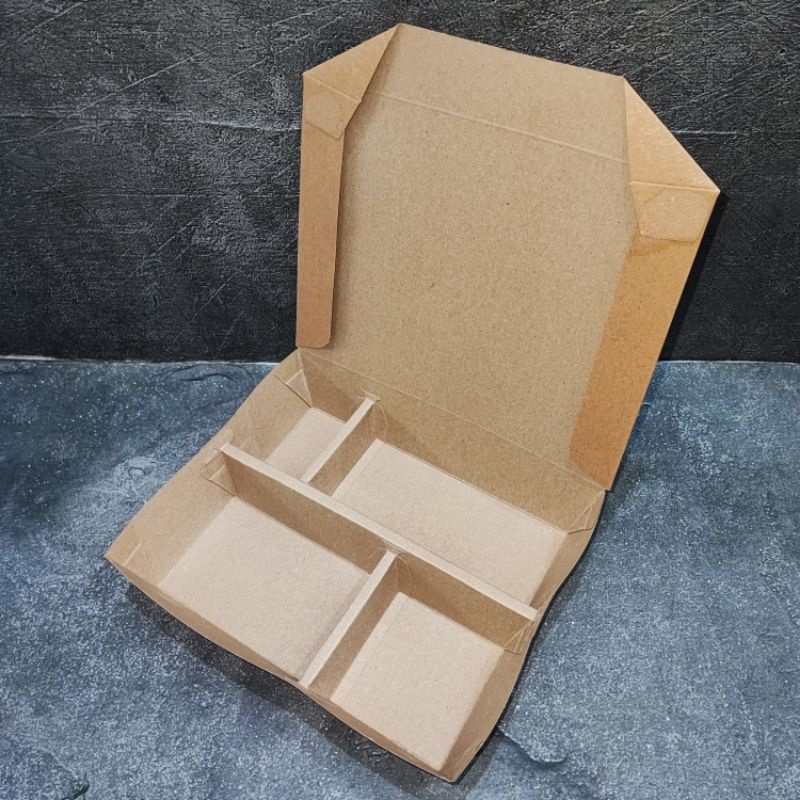 Lunch Box sekat 4 Kraft Coklat per 50 pcs Paper Rice Box Dus Nasi