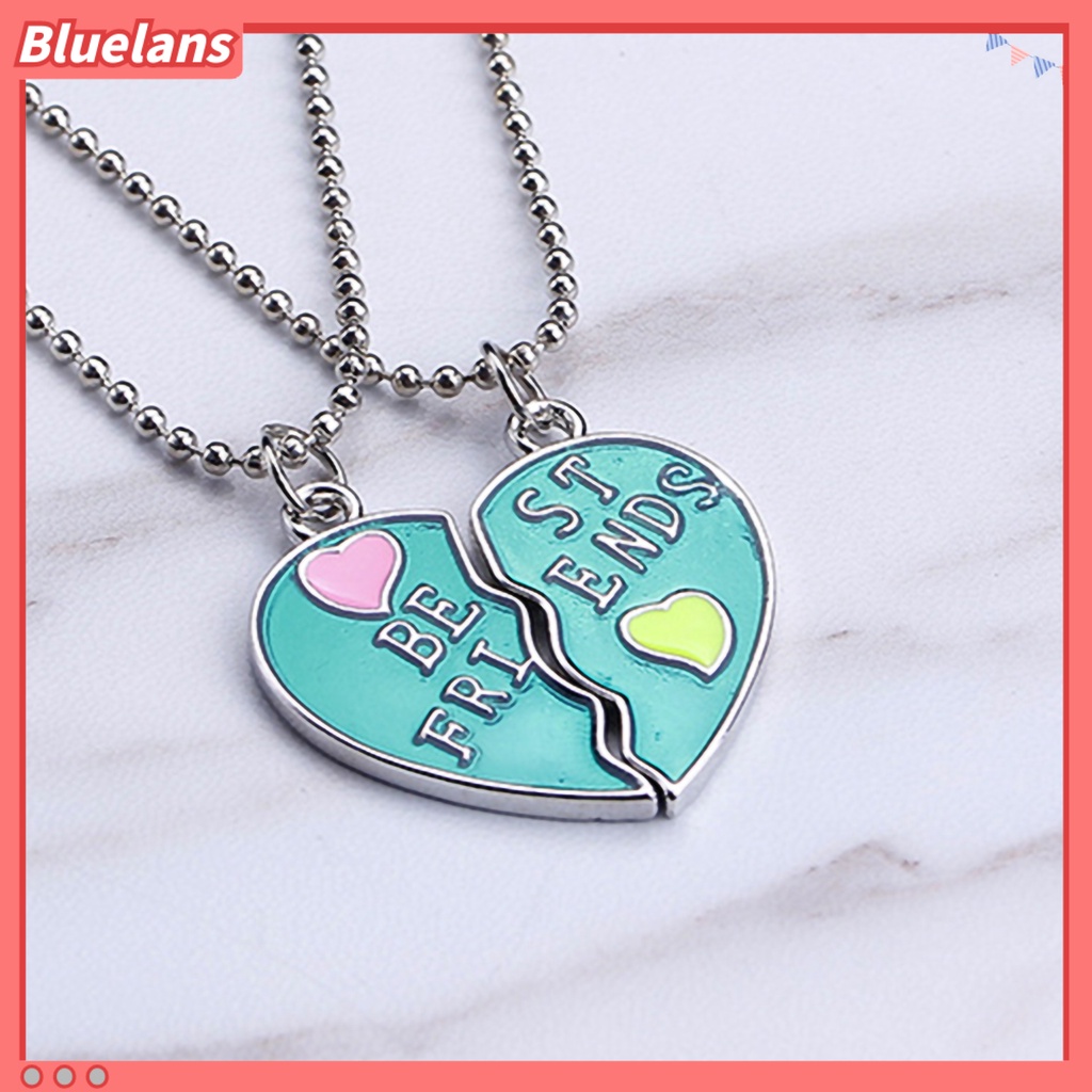 Bluelans 2Pcs Women Necklace Half Heart Splice Best Friends Alloy Friendship Pendant Matching Necklace Jewelry