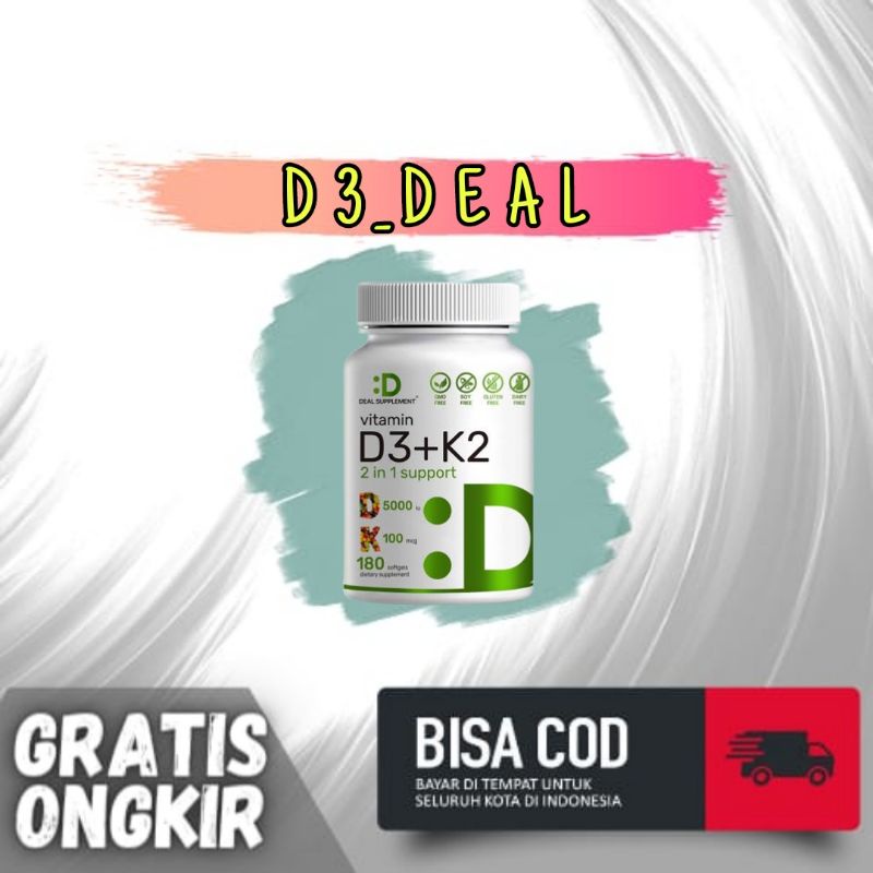 Deal Vitamin K2 + D3 2 in Support D 5000 iu K 100mcg 90 Softgel Original BPOM