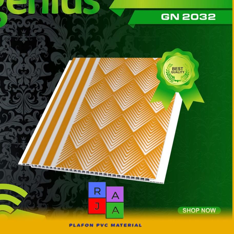 Promo Terbatas--Plafon PVC Mewah Merk Genius Motif Garis Emas 2032