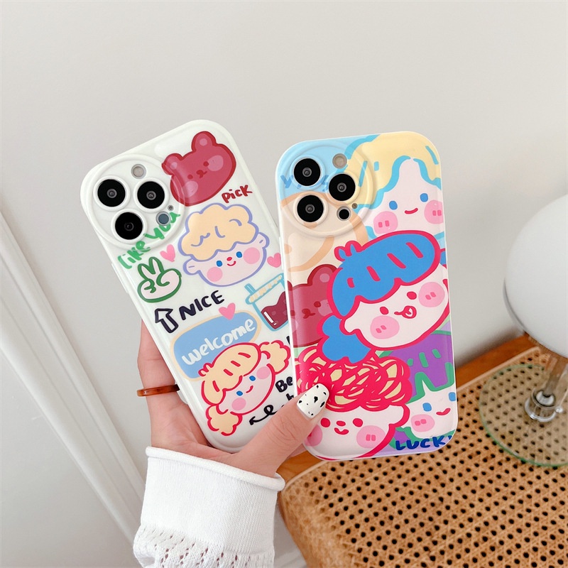 Soft Case Pelindung Penuh Desain Doodle Girl Tahan Banting Untuk Iphone 7 8 PLUS X XR XS 11 12 13 14 PRO MAX SE