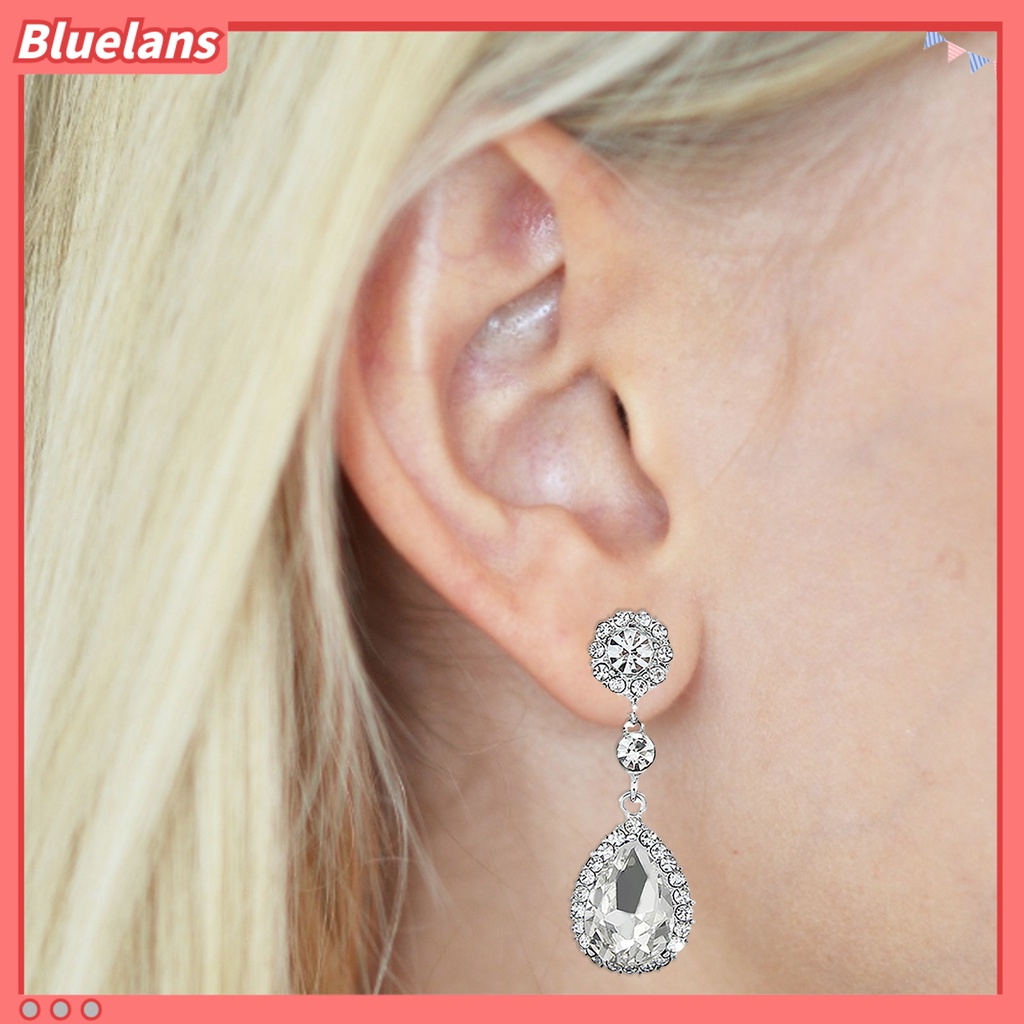 Bluelans Women Luxury Water Drop Chandelier Earrings Rhinestone Ear Drops Jewelry