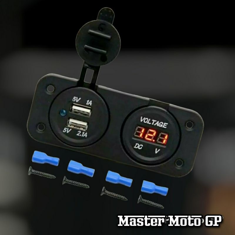 volt meter plus Usb charger HP Voltmeter dan charger chager casan hp Voltmeter Aki motor import Fazzio nmax pcx lexi aerox vario mio beat ADV Lexi Xmax