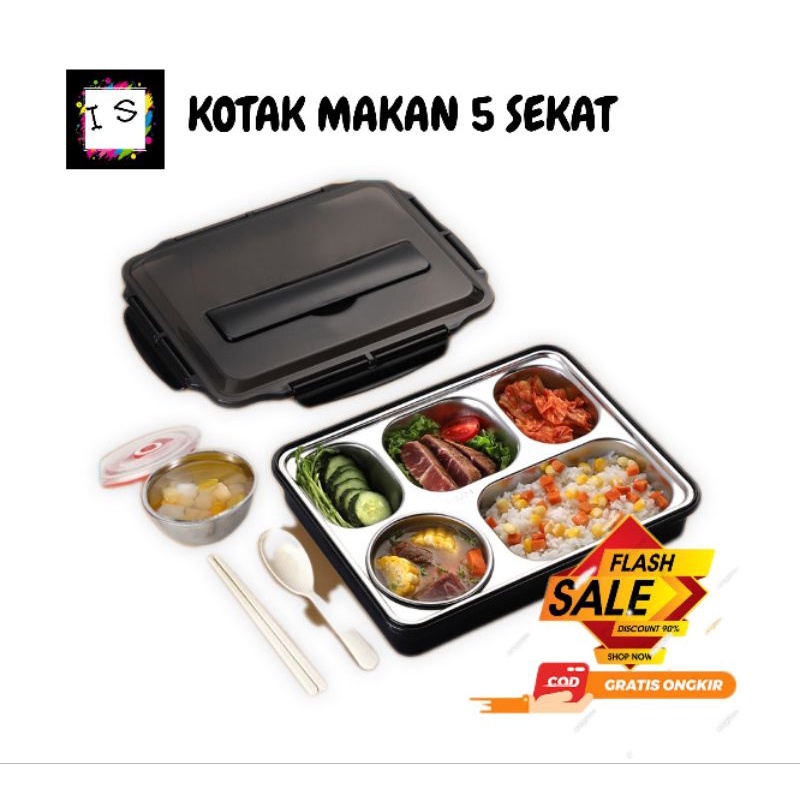 LUNCH BOX STAINLESS 5 Sekat / Lunch Box ANTI TUMPAH / Kotak MAKAN Tahan PANAS Anti Karat Premium