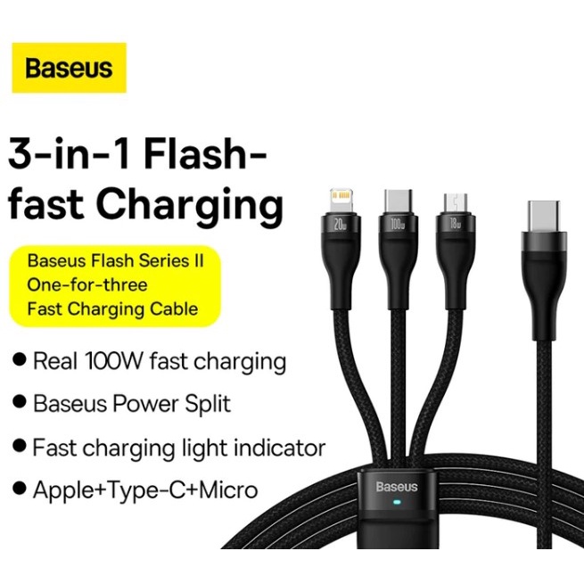 Baseus One-For-Three Fast Charging Cable Type-C to M+L+C 100W