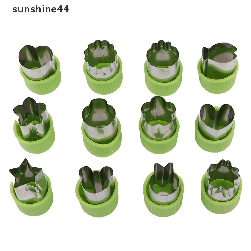 Sunshine 12Pcs / Set Cetakan Kue / Biskuit Bentuk Bunga / Buah / Hewan Bahan Stainless Steel