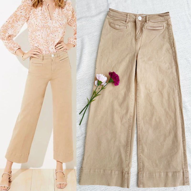 Loft beige high waist wide leg crop jeans