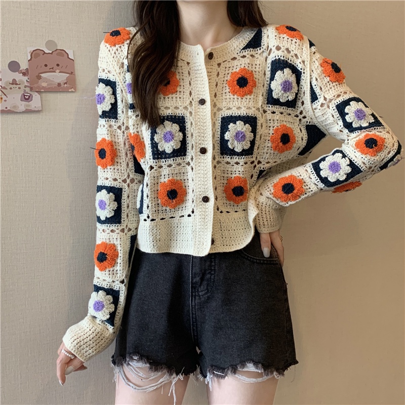 Atasan Rajut Wanita Korean Style Vintage Cardigan Rajut Kancing Lengan Panjang