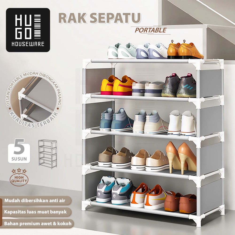 HUGO Rak Sepatu Portable Serbaguna 4 Susun dan 5 Susun Tempat Sepatu Sandal Multifungsi