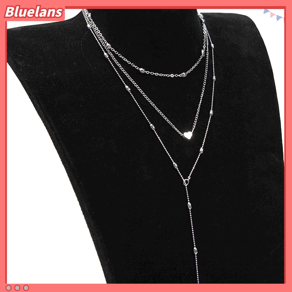 Bluelans 3Pcs Kalung Choker Wanita Model Rumbai Panjang Bentuk Hati Gaya Vintage Untuk Pesta