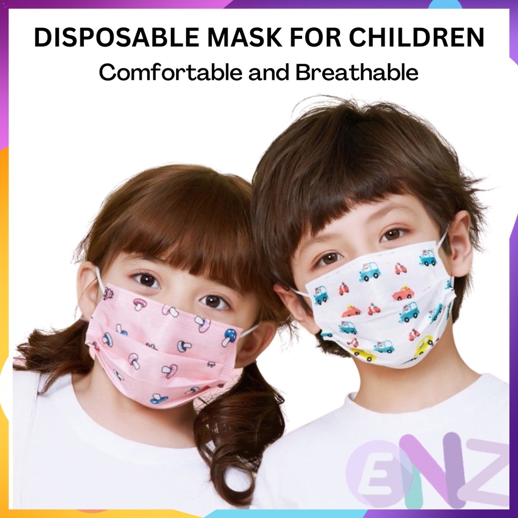 ENZ ® Masker Anak Karakter Model Earloop 3ply isi 50 pcs 3 ply / Masker anak cewe cowo 3ply Medical grade 1033