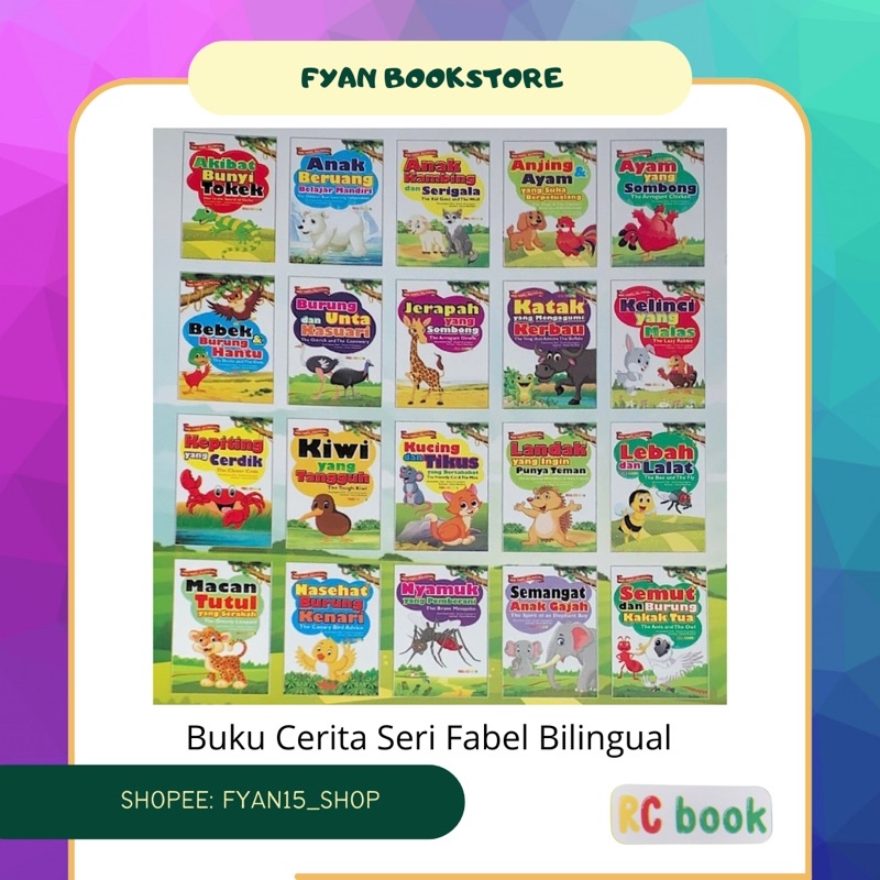 Fyan Book Store: Buku Cerita Seri Fabel Bilingual, Buku Dongeng Binatang Bilingual, Buku Cerita Bina