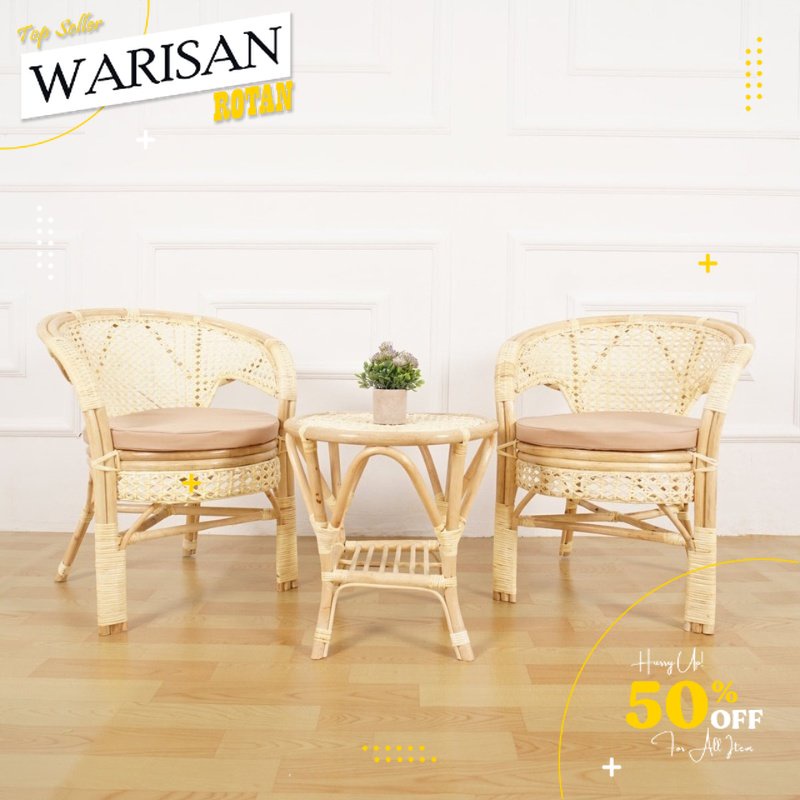 Kursi Teras  Pelangi Rotan Aesthetic Minimalis 1 Set - 2 Kursi