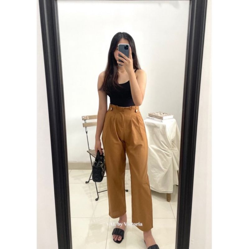 YVES Celana Kulot Linen Highwaist / Celana Kulot Loose Kantor / Celana Fashion Wanita / Highwaist Pants | OUTFIT REMAJA OOTD KEKINIAN