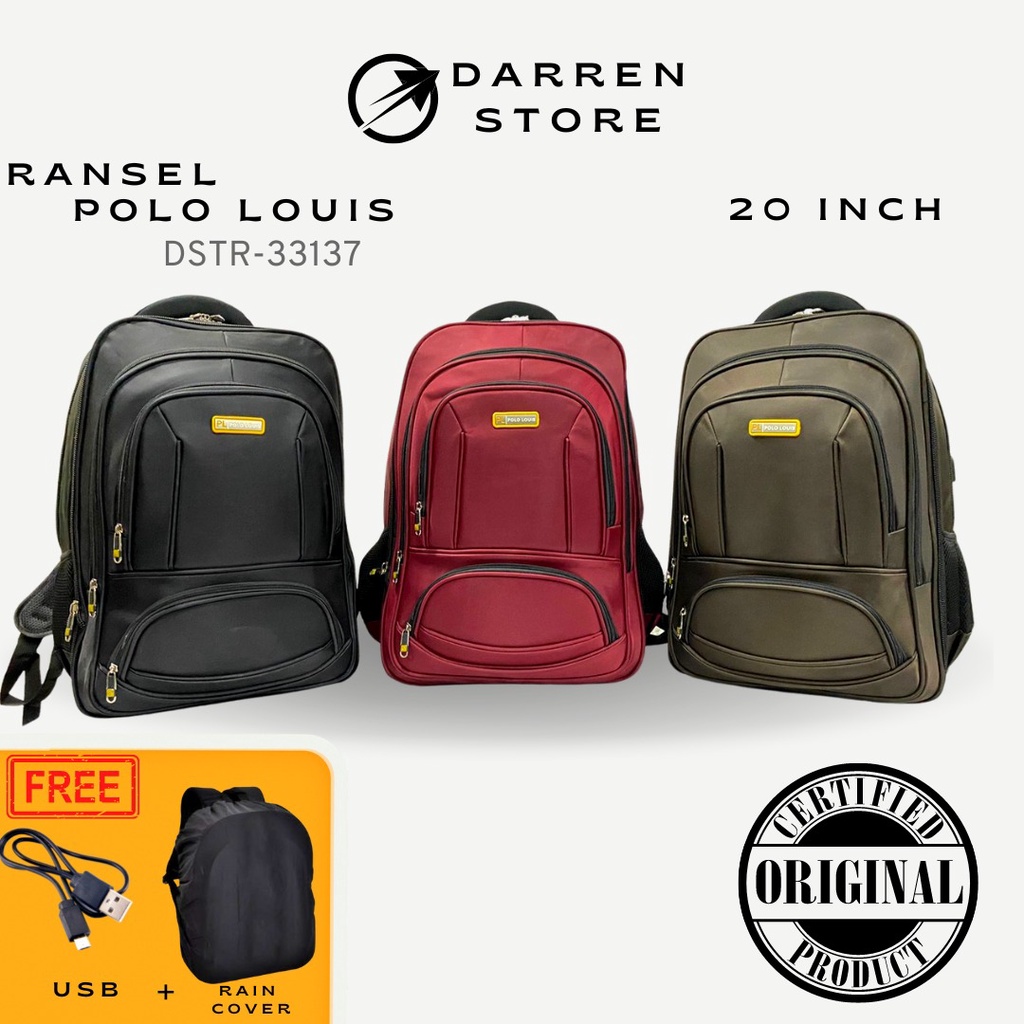 Ransel Polo Louis 33137 20inch Tas Ransel Import JUMBO Backpack Pria Usb