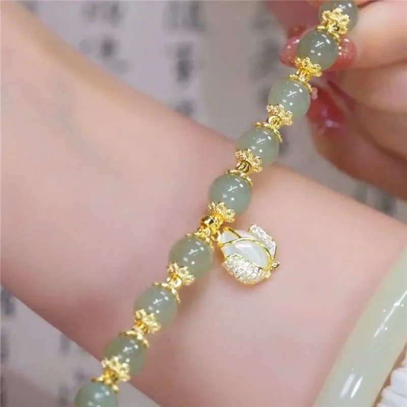 Gelang Tangan Manik-Manik Batu Jade Hetian Natural Mewah Untuk Wanita ACKER