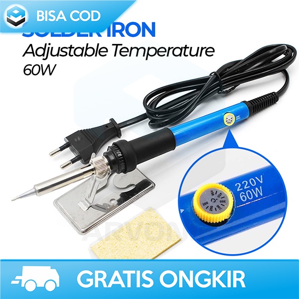 TAFFWARE SOLDER IRON ADJUSTABLE TEMPERATURE 60W AMH205 - SOLDER LISTRIK 60 WATT ORI TIMAH LENGKAP