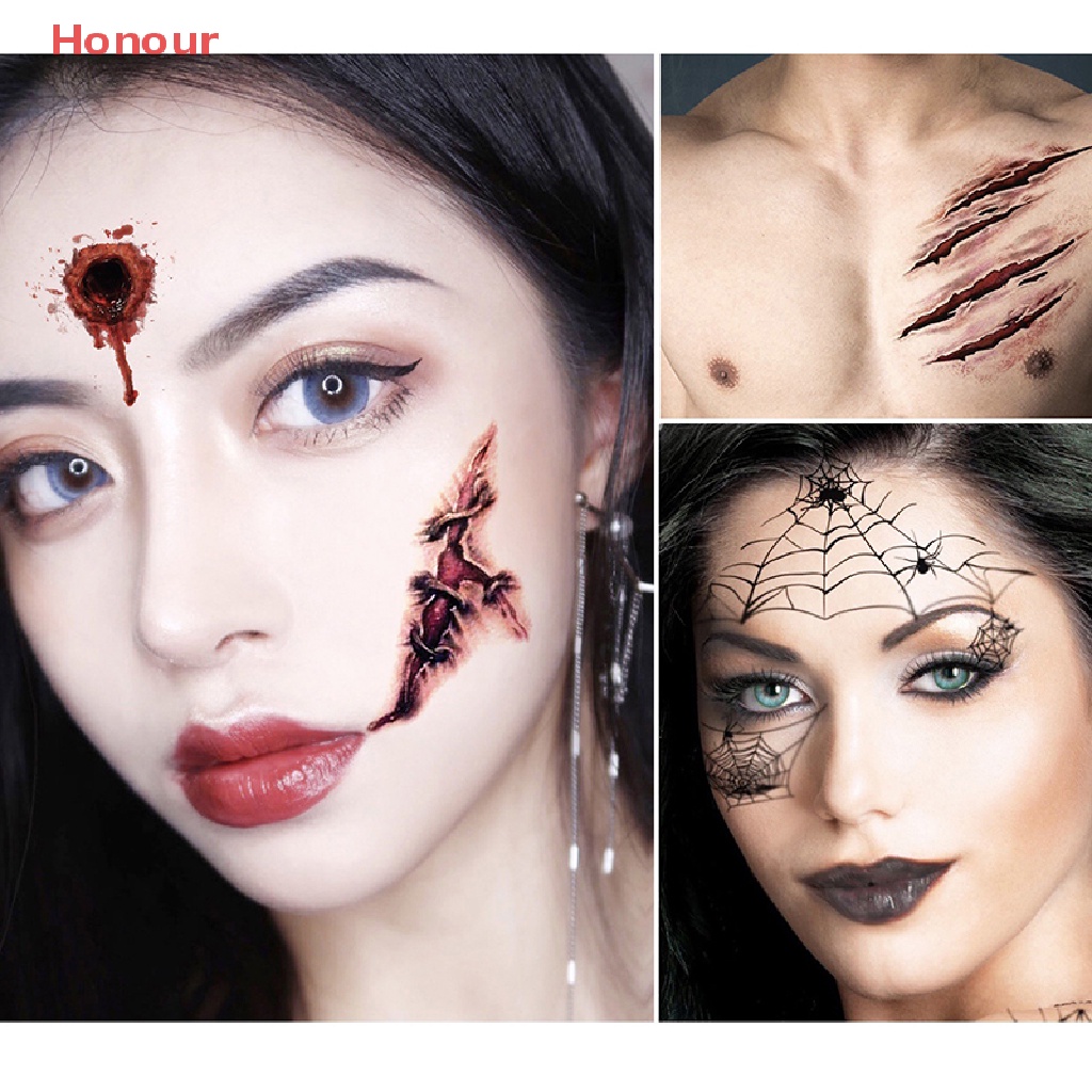 Image of (Honor) 10 Lembar / Set Stiker Tattoo Sementara Motif Luka Darah / Laba-Laba / Vampire Untuk Cosplay Halloween #0