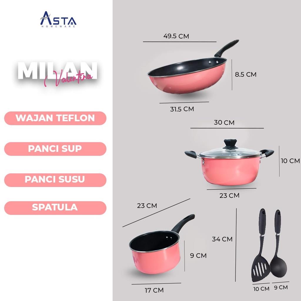 Panci Wajan Cookware Set Anti Lengket + Spatula Talenan 7 PCS ASTA Valentina MILAN