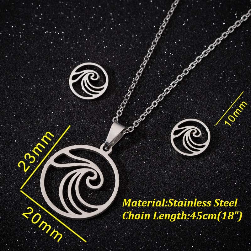 3pcs Kalung Liontin Bentuk Bulat Gelombang Geometris Bahan stainless steel