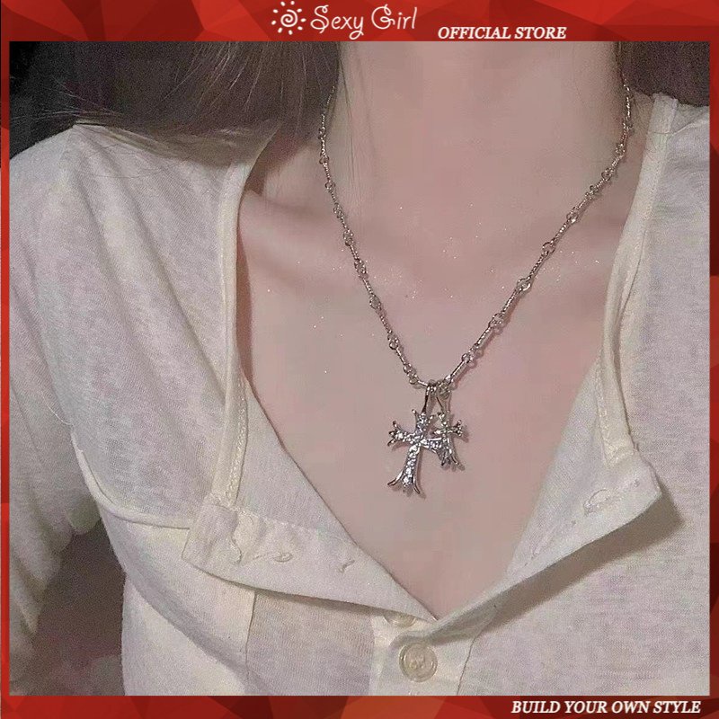 Kalung Rantai Liontin Salib Ganda Gaya Barok Untuk Wanita