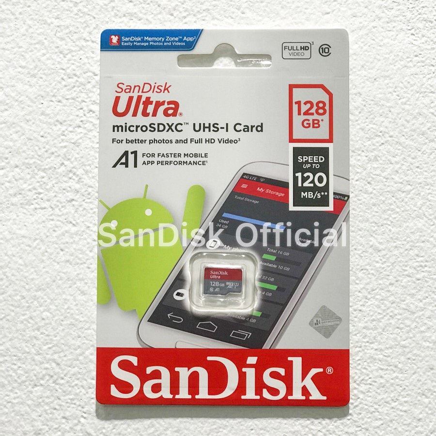 SanDisk 128GB A1 Ultra MicroSDXC Speed Up To 120MB/s Class 10 GARANSI RESMI